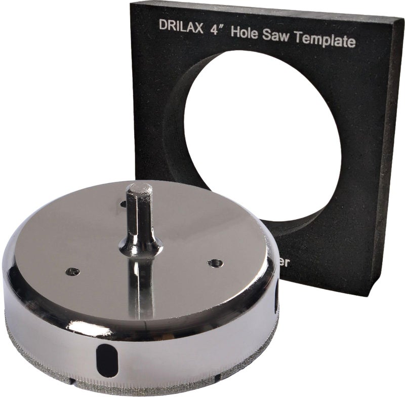 DRILAX طقم مناشير ثقوب الماس 4 بوصة من دريلاكس | عمق 1-1/8" | منشار ثقوب للبلاط والزجاج مع دليل موضع ووظيفة تبريد بالماء | للسيراميك، البورسلين، الحجر، البلاط، الزجاج - Image 1